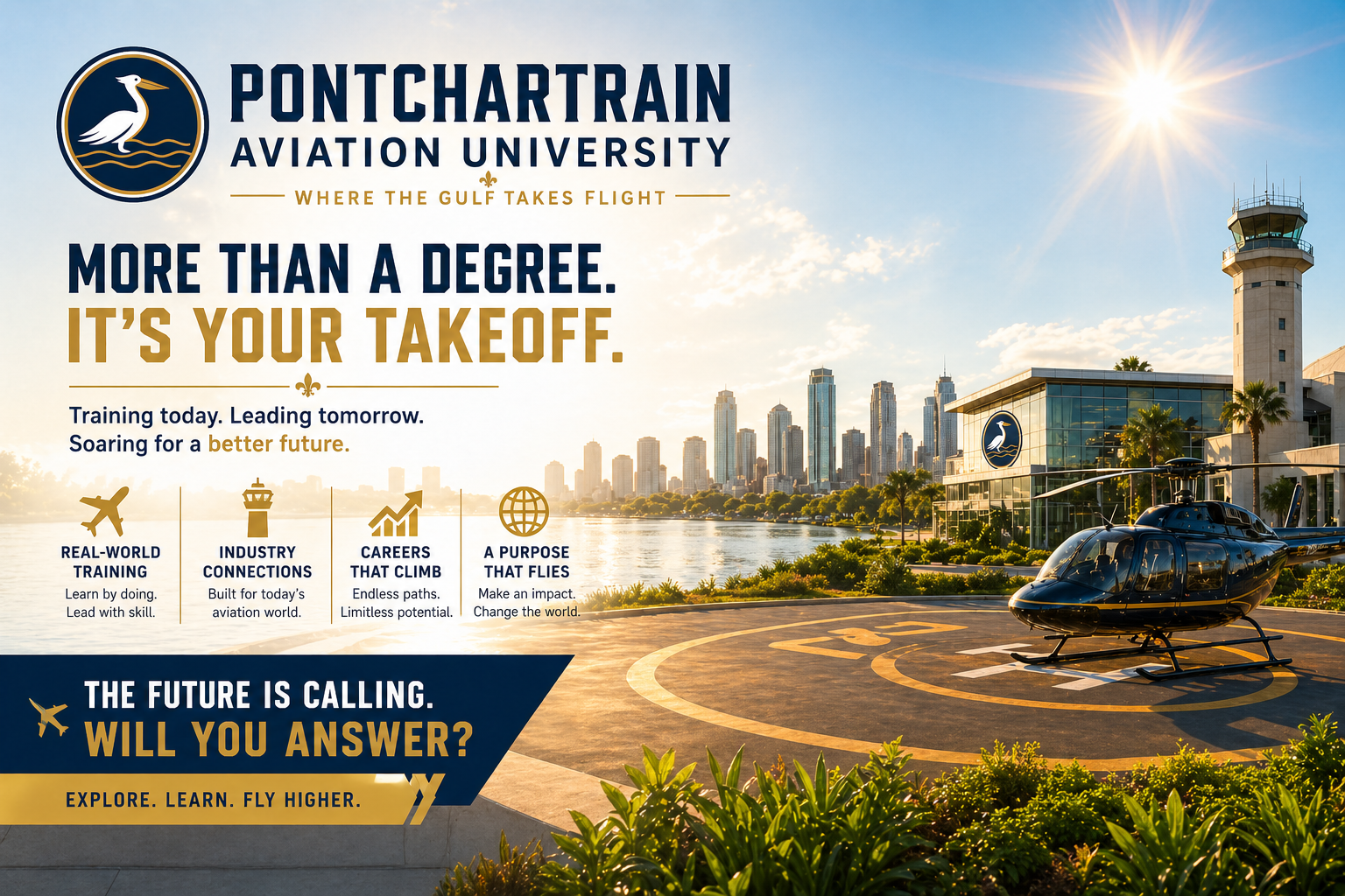 Helicopter by Lake Pontchartrain with University
